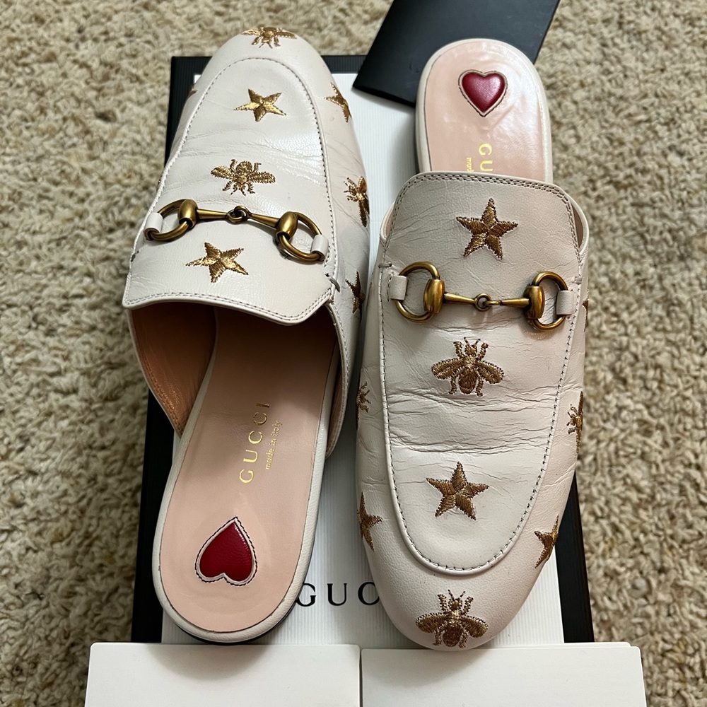 Gucci loafers with bees and stars